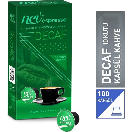 Nev espresso Decaf Kapsül Kahve 10 Kutu 100 adet 